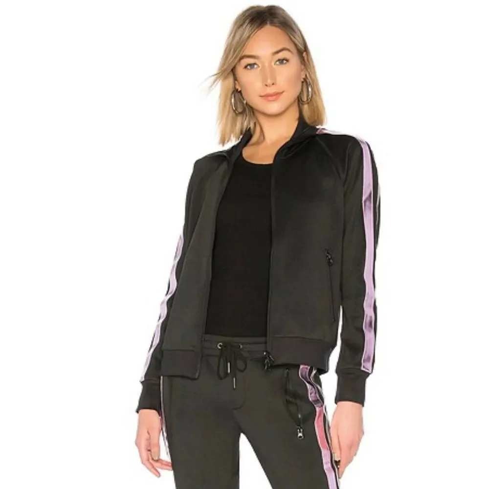 Pam & Gela Black Track Jacket Metallic Lavender Silver Stripe Full Zip Size P